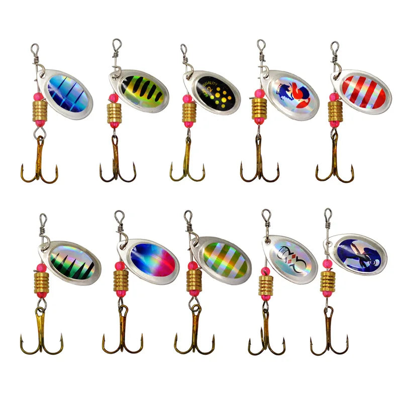 Fishing Lure Spinner Rotation Spoons 10 Pieces Lure Kit Compound Baits 3.5g Spin Bait Treble Hooks