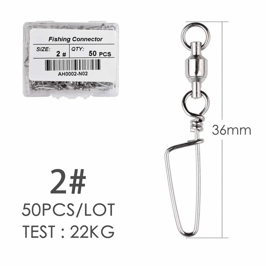 50pcs Fishing Ball Bearing Swivel with Coastlock Snap 0-6# Stainless Barrel Swivels Hook Lure Fishing Connector Tackle Box