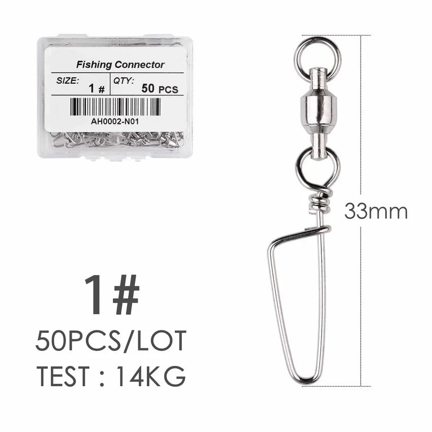 50pcs Fishing Ball Bearing Swivel with Coastlock Snap 0-6# Stainless Barrel Swivels Hook Lure Fishing Connector Tackle Box