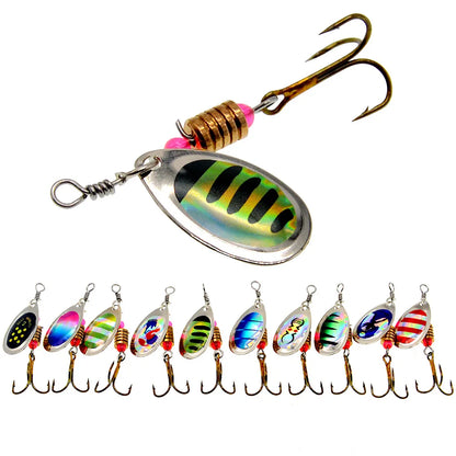 Fishing Lure Spinner Rotation Spoons 10 Pieces Lure Kit Compound Baits 3.5g Spin Bait Treble Hooks